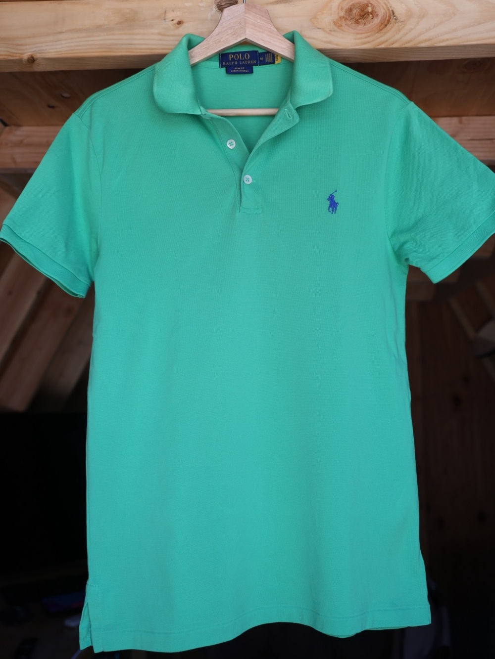 Polo Ralph Lauren Slim Fit Stretch Mesh Polo Shirt Green Blue Pony Men’s M